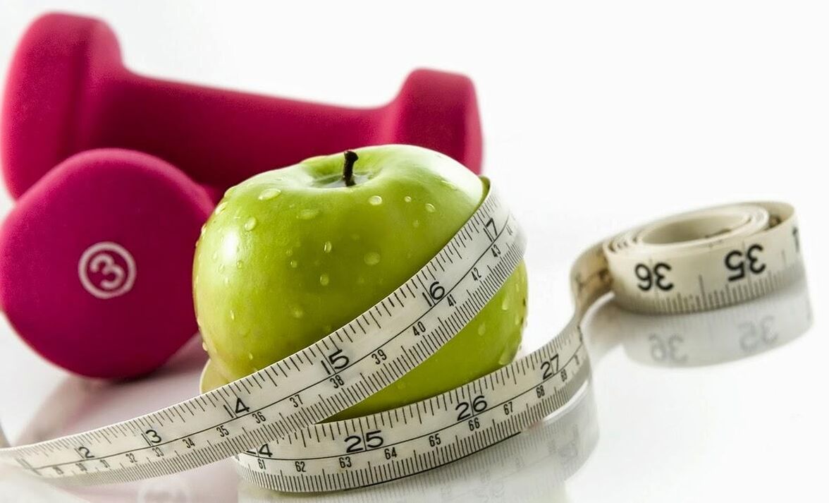 Apple and dumbbells to reduce weight by 10 kg per month